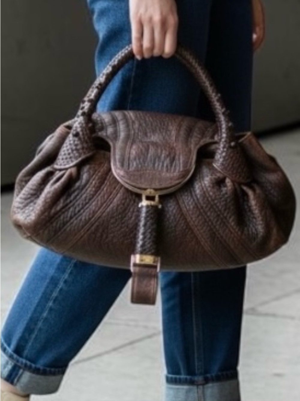 Fendi Spy Bag Braided Handle Brown Leather Shoulder Bag - Picture 3 of 11
